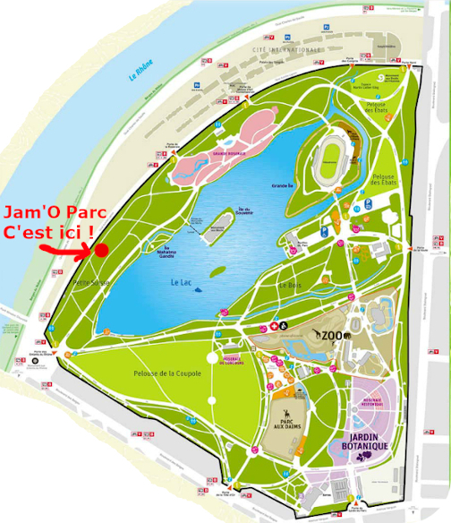 Plan du parc de la Tête d'or à Lyon pour les Jams O Parc